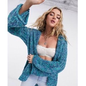 Free People Home Town Cardi Cardigan Sweater Arctic Turquoise Blue Alpaca Size S